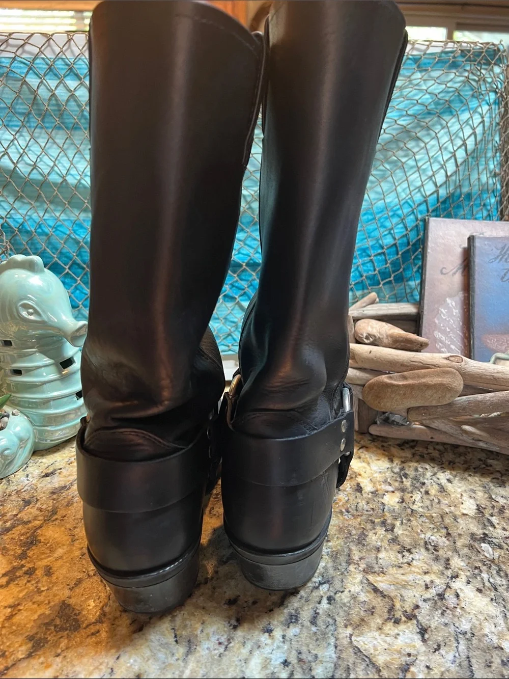 Frye Black Leather Harness Mid-Calf Boots with Silver Ring - Picture 5 of 10